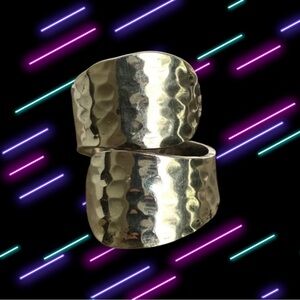 Sterling Silver 925 Modernist Hammered 1" Wide Tapered Bypass Band Ring Size 7